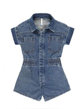 Rylee + Cru Utility Romper Indigo Denim Girls 6-7